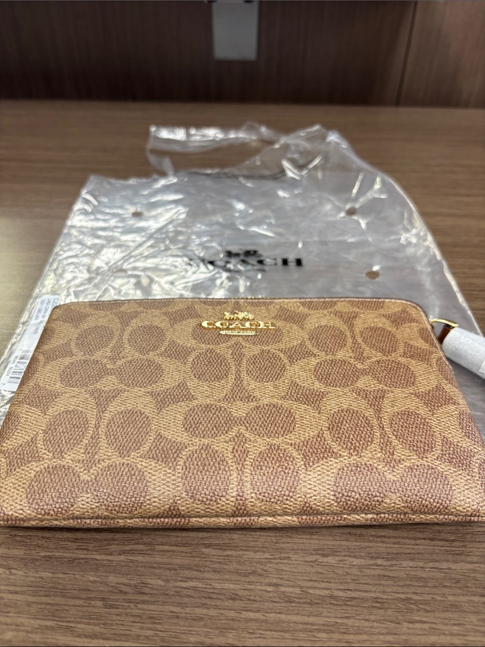 Coach Brown Signature Zip Wristlet